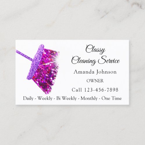 Classy Cleaning Services Pink Purple Glitter Maid Business Card