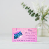 Classy Cleaning Services Pink Spark Glitter Business Card (Standing Front)
