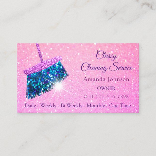 Classy Cleaning Services Pink Spark Glitter Business Card (Front)