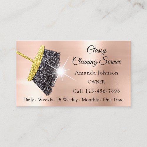 Classy Cleaning Services Rose Gold Glitter Black Business Card