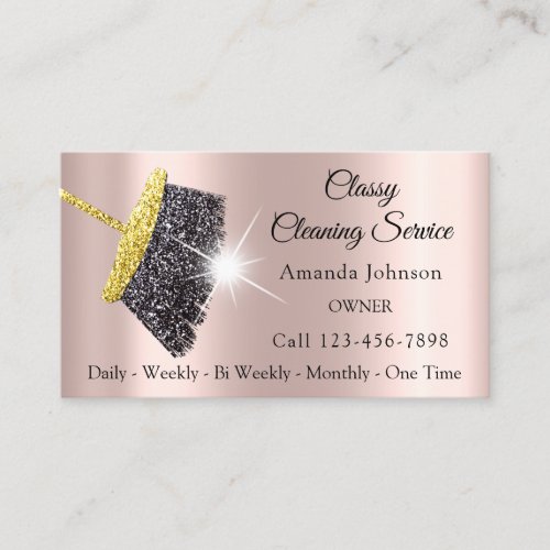 Classy Cleaning Services Rose Gold Glitter Gray Business Card
