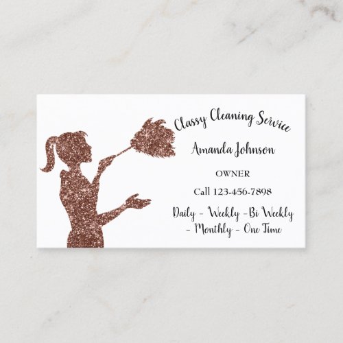 Classy Cleaning Services Rose Logo Maid 1 Glitter Business Card