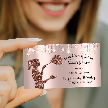 Classy Cleaning Services Rose Logo Maid Drips Business Card by luxury_luxury at Zazzle