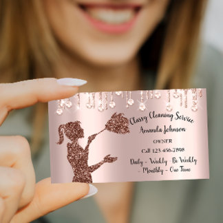 Classy Cleaning Services Rose Logo Maid Drips Business Card