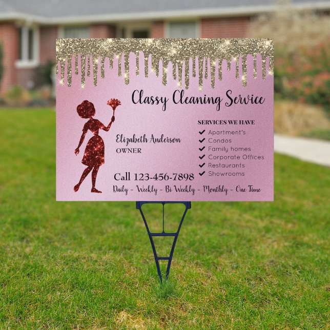 Classy Cleaning Services Rose Logo Maid Drips Yard Sign (Creator Uploaded)