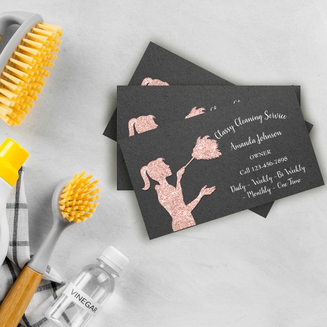 Classy Cleaning Services Rose Logo Maid Kraft Glam Business Card (Classy Cleaning Services Rose Logo Maid Kraft Glam Business Card)