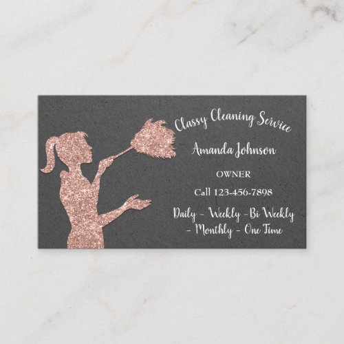 Classy Cleaning Services Rose Logo Maid Kraft Gray Business Card