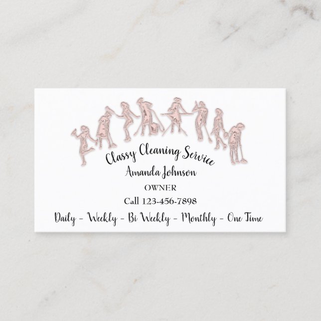 Classy Cleaning Services Rose Logo Maid White Glam Business Card (Front)