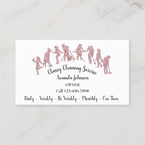 Classy Cleaning Services Rose Logo Maid White Pink Business Card