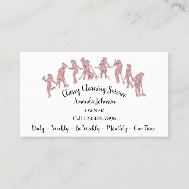 Classy Cleaning Services Rose Logo Maid White Pink Business Card (Front)