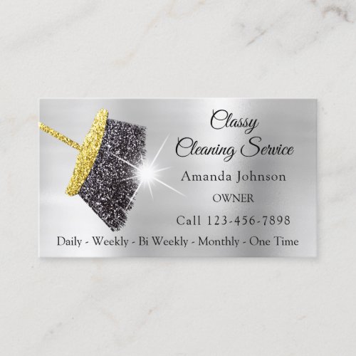Classy Cleaning Services Silver Gold Glitter Black Business Card