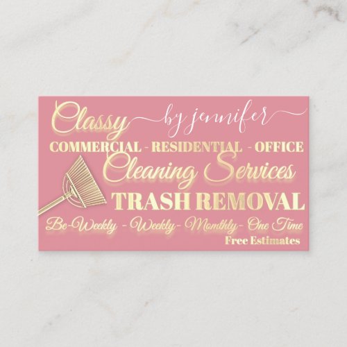 Classy Cleaning Trash Removal Blush Maid QR Code Business Card