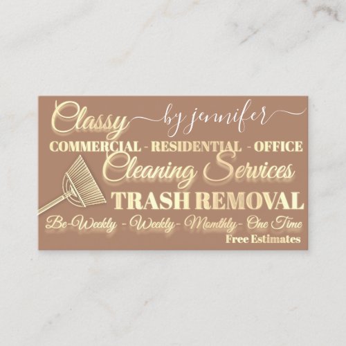 Classy Cleaning Trash Removal Brown Maid QR Code  Business Card