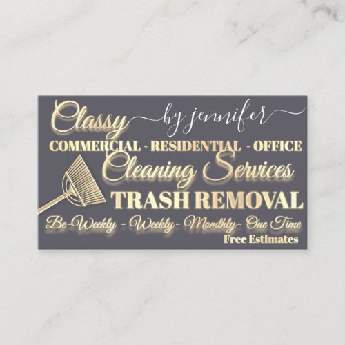 Classy Cleaning Trash Removal Gold Maid QR Code  Business Card
