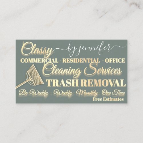 Classy Cleaning Trash Removal Green Maid QR Code Business Card