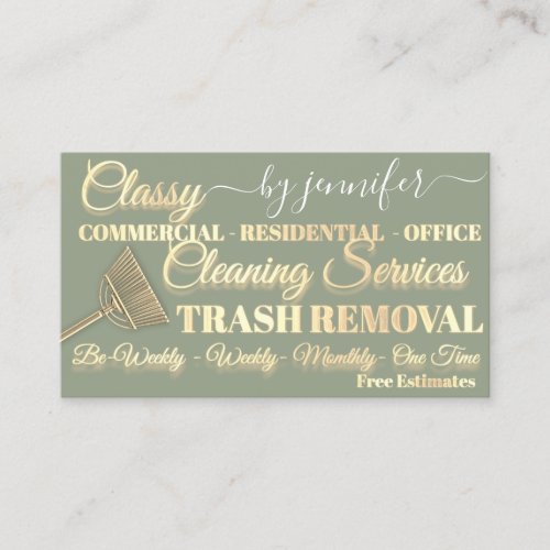 Classy Cleaning Trash Removal Maid Gold QRCode Log Business Card