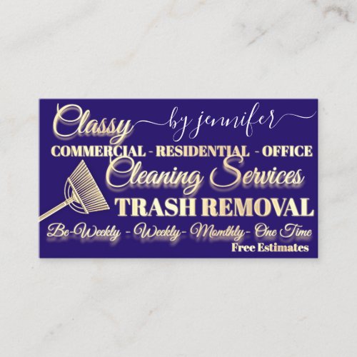 Classy Cleaning Trash Removal Maid QR Code Blue Business Card