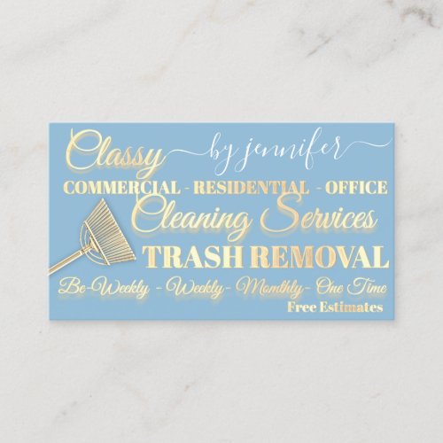 Classy Cleaning Trash Removal Maid QR Code Gold Business Card