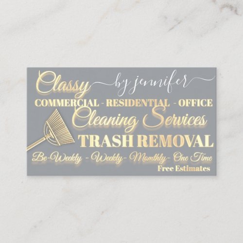 Classy Cleaning Trash Removal Maid QR Code Gray Business Card