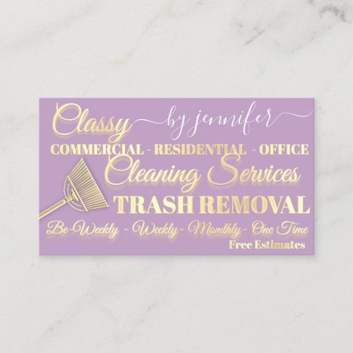 Classy Cleaning Trash Removal Maid QR Code Lilac Business Card