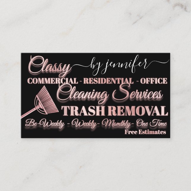 Classy Cleaning Trash Removal Maid QR Code Logo Business Card (Front)