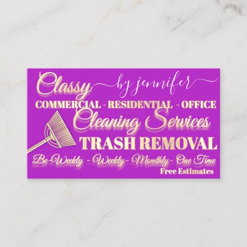 Classy Cleaning Trash Removal Maid QR Code Pink Business Card