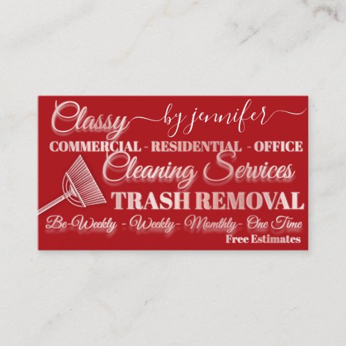 Classy Cleaning Trash Removal Maid QR Code Red Business Card