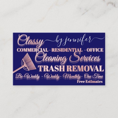 Classy Cleaning Trash Removal Maid QRCode Logo Blu Business Card