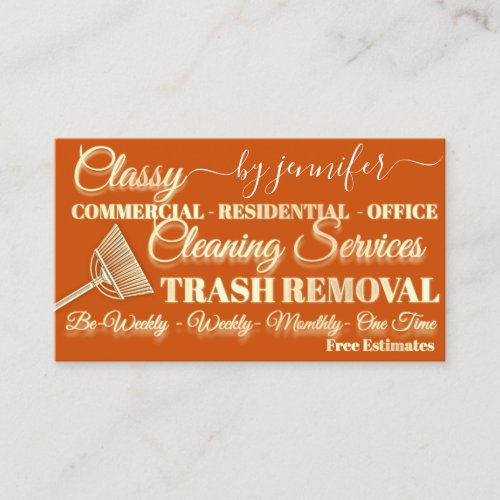 Classy Cleaning Trash Removal Orange Maid QR Code Business Card