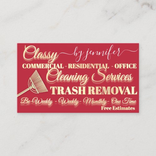 Classy Cleaning Trash Removal Red Maid QR Code  Business Card