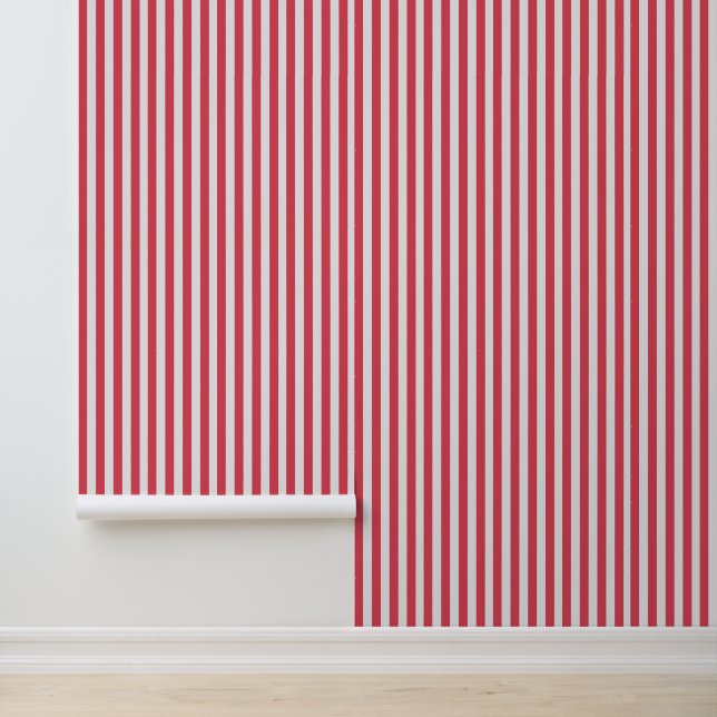 Classy Coastal Chic Coral White Stripes Wallpaper (Application)