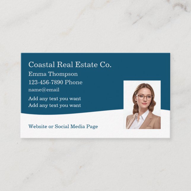 Classy Coastal Real Estate Photo Template  Business Card (Front)