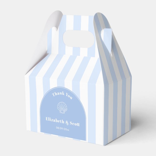 Classy Coastal Wedding Blue And White Stripe Favor Boxes (Front Side)