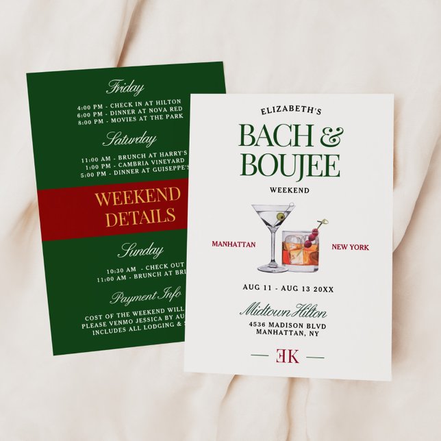 Classy Cocktail Green & Red Bach & Boujee Weekend Invitation (Creator Uploaded)