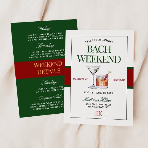 Classy Cocktail Green  Red Bachelorette Weekend Invitation