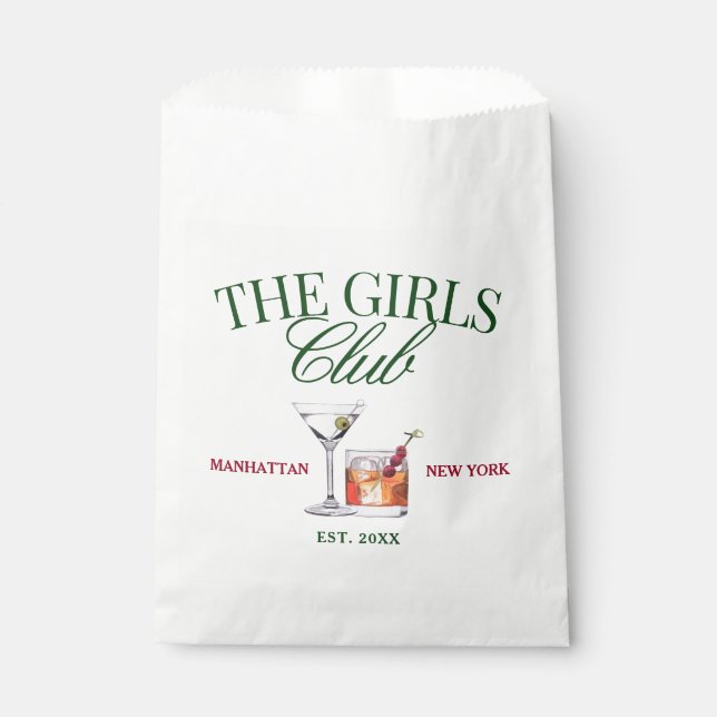 Classy Cocktails Green & Red Girl's Club Favor Bag (Front)