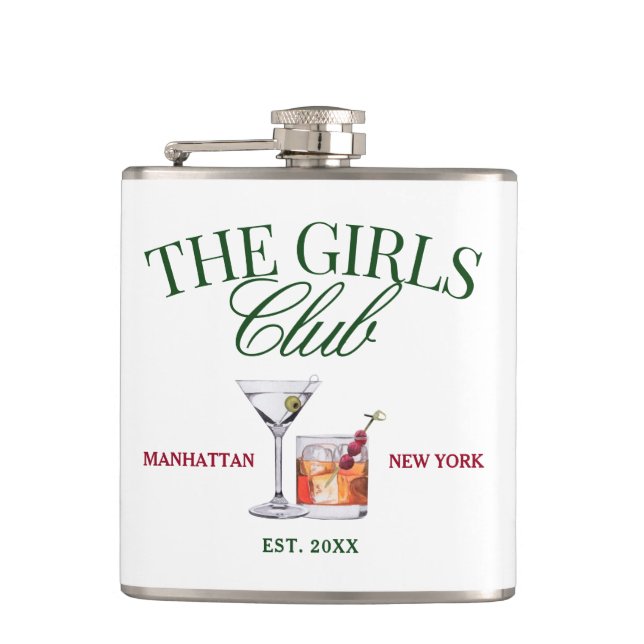Classy Cocktails Green & Red Girl's Club Flask (Front)