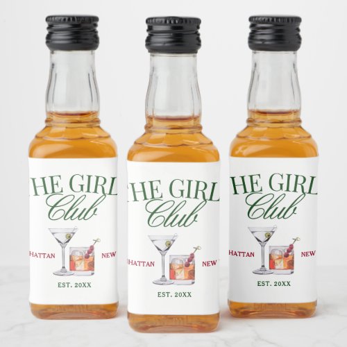 Classy Cocktails Green  Red Girls Club Liquor Bottle Label