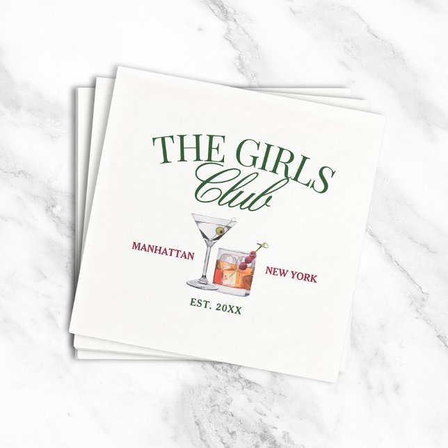 Classy Cocktails Green & Red Girl's Club Napkins (Creator Uploaded)