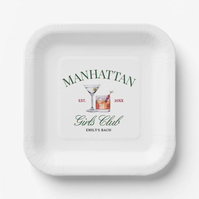 Classy Cocktails Green & Red Girl's Club Paper Plates (Front)