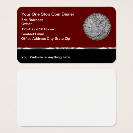 Classy Coin Dealer Numismatic Business Cards (Front & Back)
