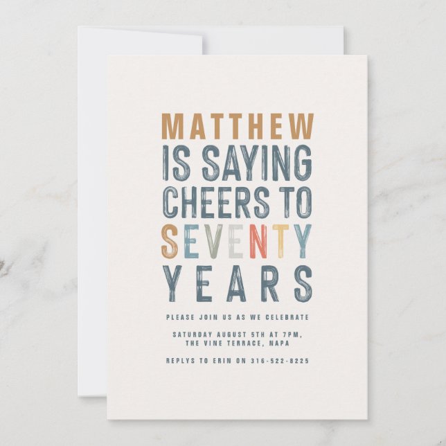 Classy colorful cheers to 70 years birthday (Front)