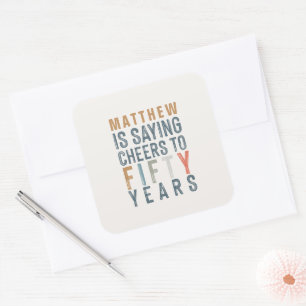 Classy colorful cheers to fifty years birthday square sticker