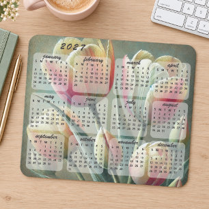 Classy Colorful Elegant Floral 2027 Calendar Mouse Pad