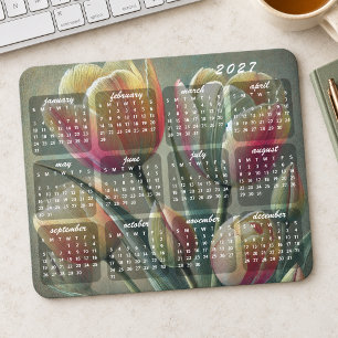 Classy Colorful Elegant Floral 2027 Calendar Mouse Pad