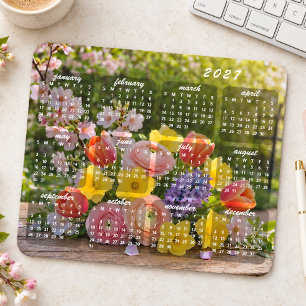 Classy Colorful Floral Bouquet 2027 Calendar Mouse Pad
