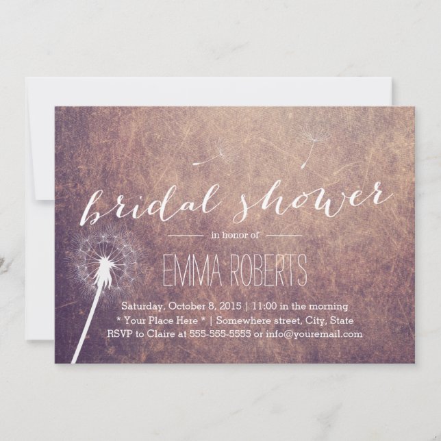 Classy Colorful Grunge Dandelion Bridal Shower Invitation (Front)