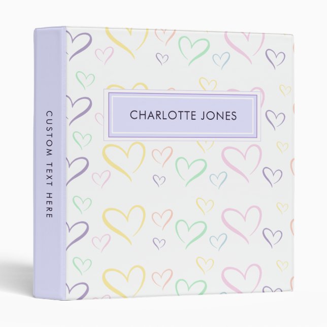 Classy Colorful Heart Pattern 3 Ring Binder (Front/Spine)