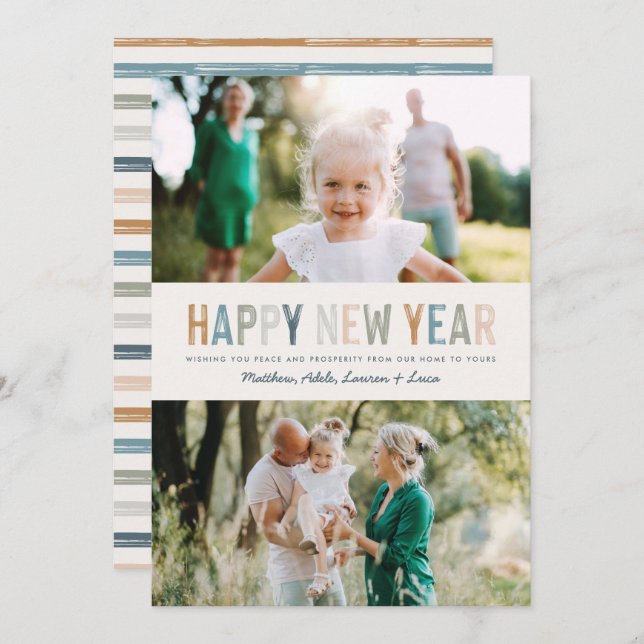 Classy colorful multi photo new years card (Front/Back)