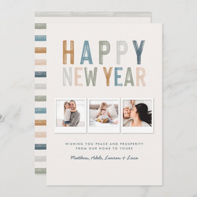 Classy colorful multi photo new years card (Front/Back)